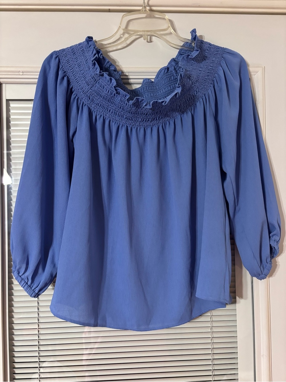 Ann Taylor Cornflower Blue Smocked Yoke Blouse